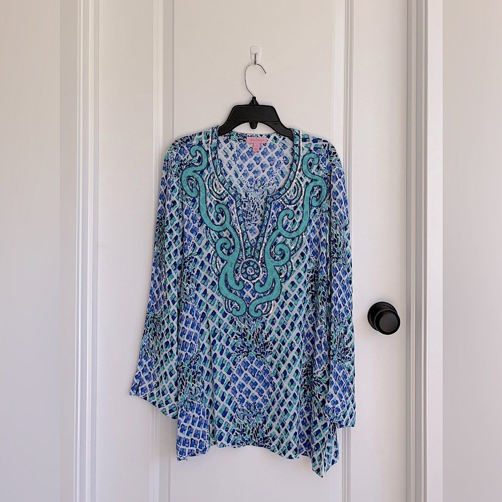 Lilly Pulitzer Blue Pineapple Amelia Island Tunic Top